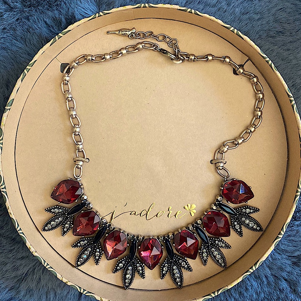 Chloe & Isabel Necklace, Deep Ruby Red Crystals and Semi-precious Stones, 18”